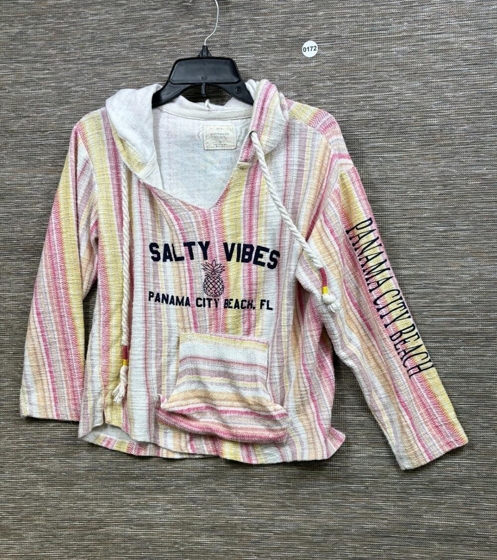 Southern Spirit Beach Cottage Hoodie Womens Size S Pastel Surfer "Salty Vibes"